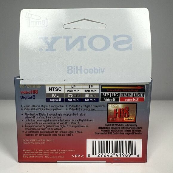Sony Hi8 60 Min Video Digital 8 120 Min Hi8 P6-120HMPD1 Video Cassette Tape New - Picture 2 of 3